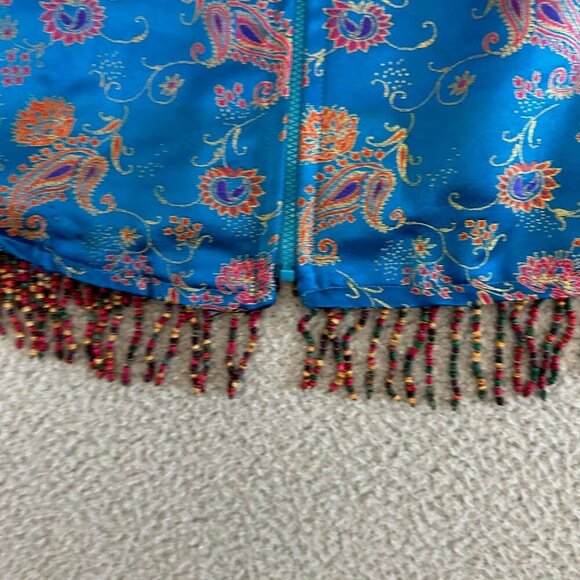 Vintage Bonnie Boynton Crop Blazer Jacket Silky Asian Paisley Tasseled Boho - Picture 7 of 16